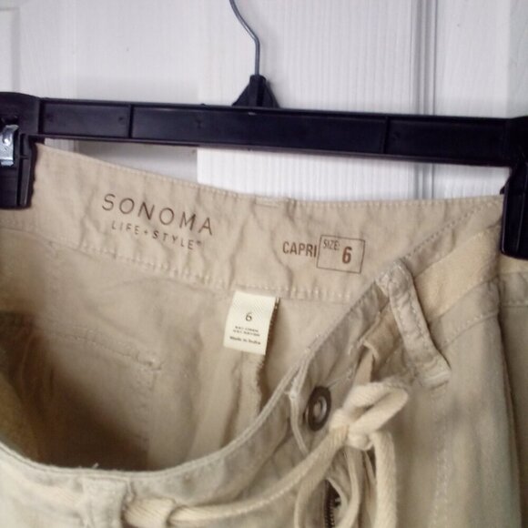 Sonoma Capri Pants Women 6 Drawstring Linen Blend Tan - Picture 8 of 12
